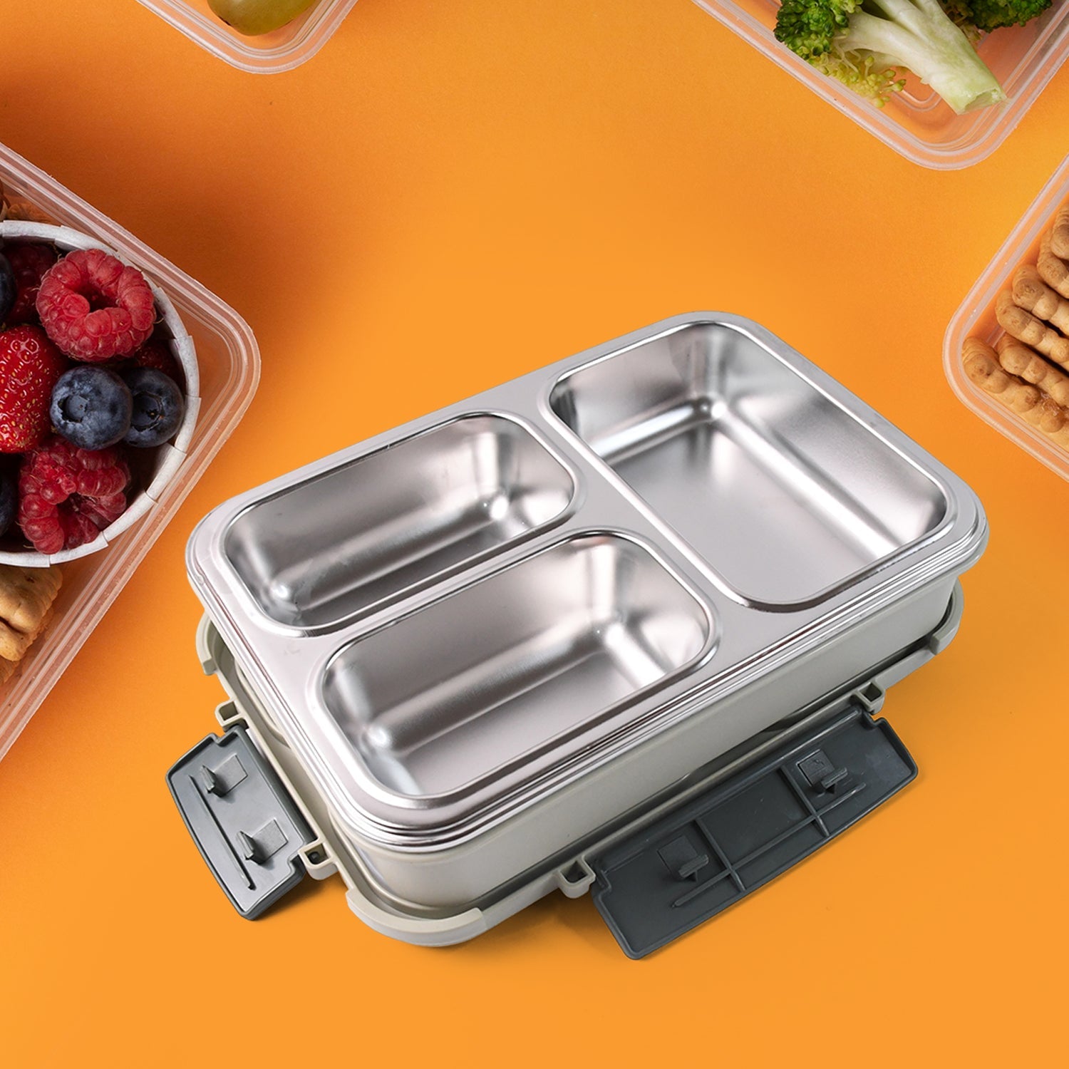3-Compartment Stainless Steel Lunch Box (1 Pc) 3-Compartment Stainless Steel Lunch Box (1 Pc)